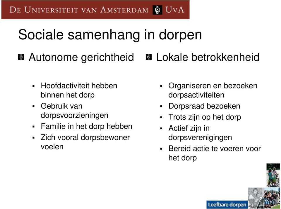 vooral dorpsbewoner voelen Organiseren en bezoeken dorpsactiviteiten Dorpsraad bezoeken