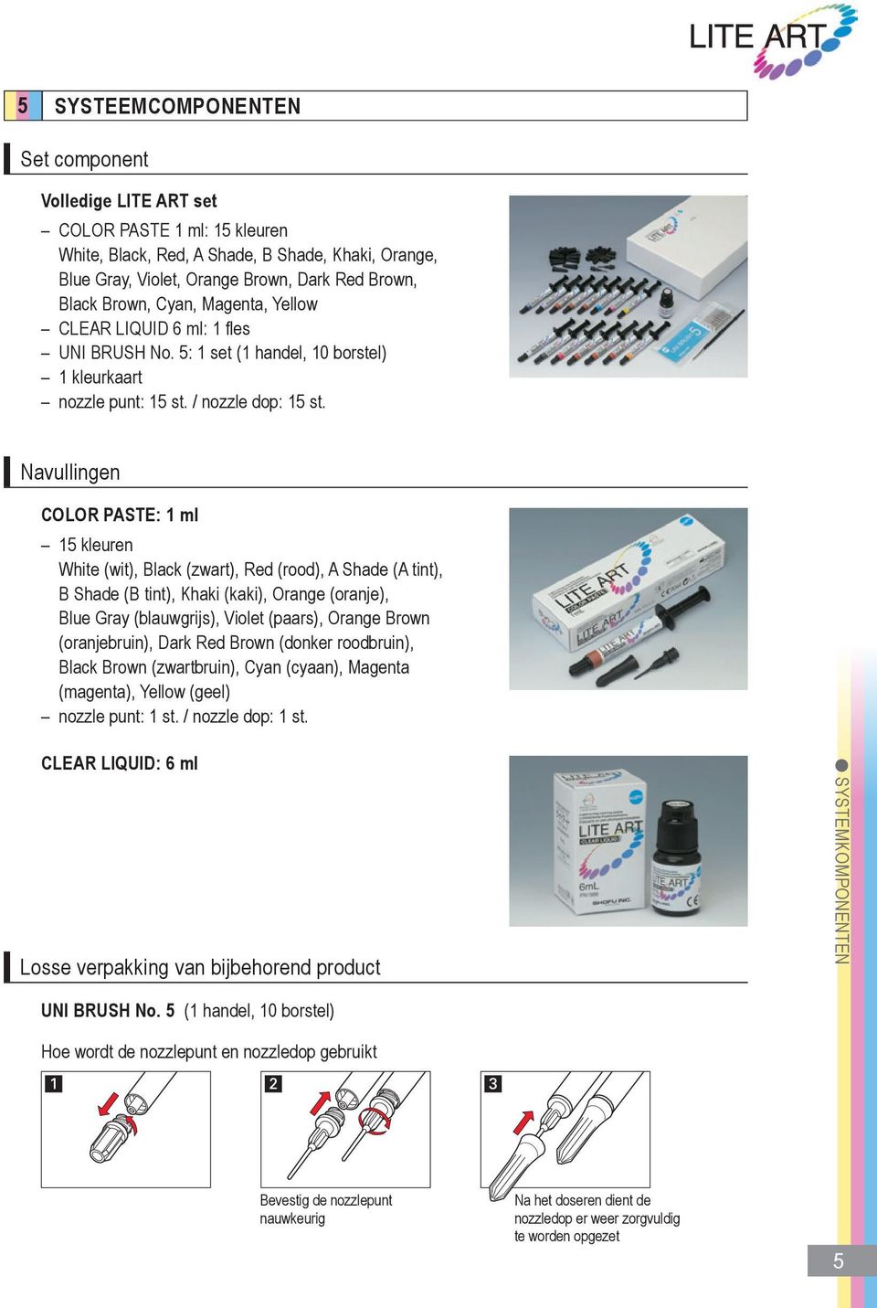 Navullingen COLOr PasTe: 1 ml 15 kleuren White (wit), Black (zwart), Red (rood), A Shade (A tint), B Shade (B tint), Khaki (kaki), Orange (oranje), Blue Gray (blauwgrijs), Violet (paars), Orange