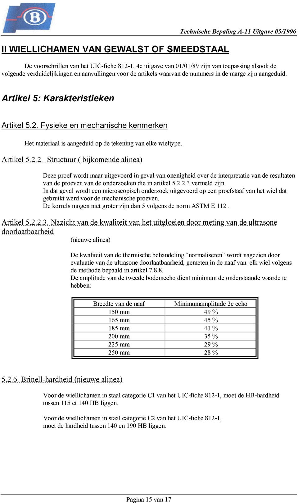 Fysieke en mechanische kenmerken Het materiaal is aangeduid op de tekening van elke wieltype. Artikel 5.2.