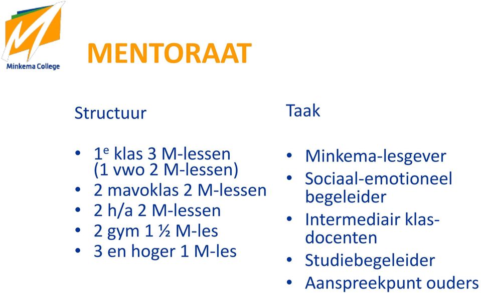 hoger 1 M-les Taak Minkema-lesgever Sociaal-emotioneel