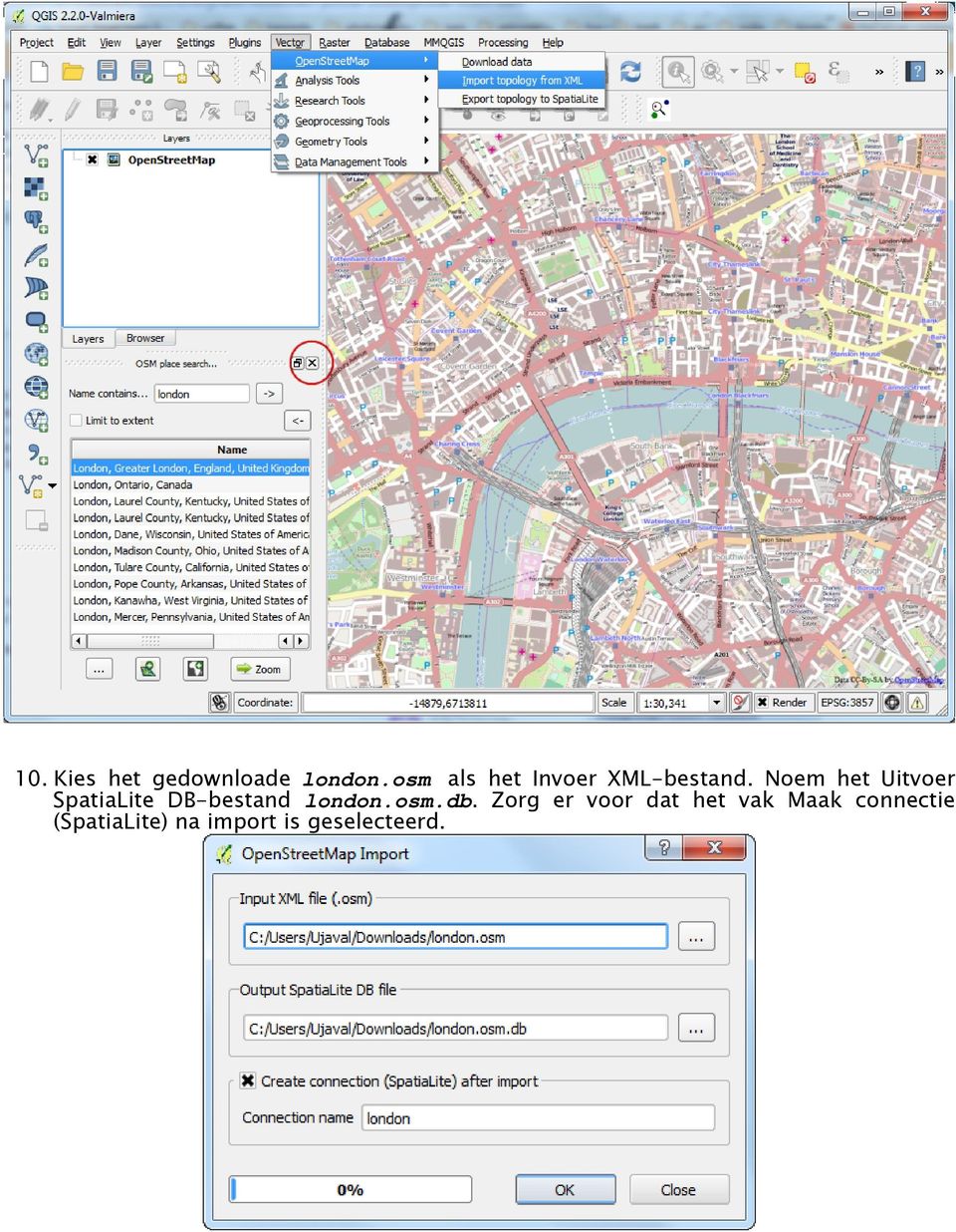 Noem het Uitvoer SpatiaLite DB-bestand london.osm.