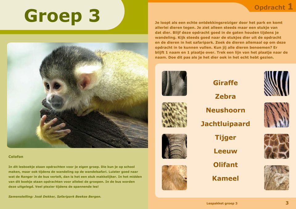 Zoek de dieren allemaal op om deze opdracht in te kunnen vullen. Kun jij alle dieren benoemen? Er blijft 1 naam en 1 plaatje over. Trek een lijn van het plaatje naar de naam.