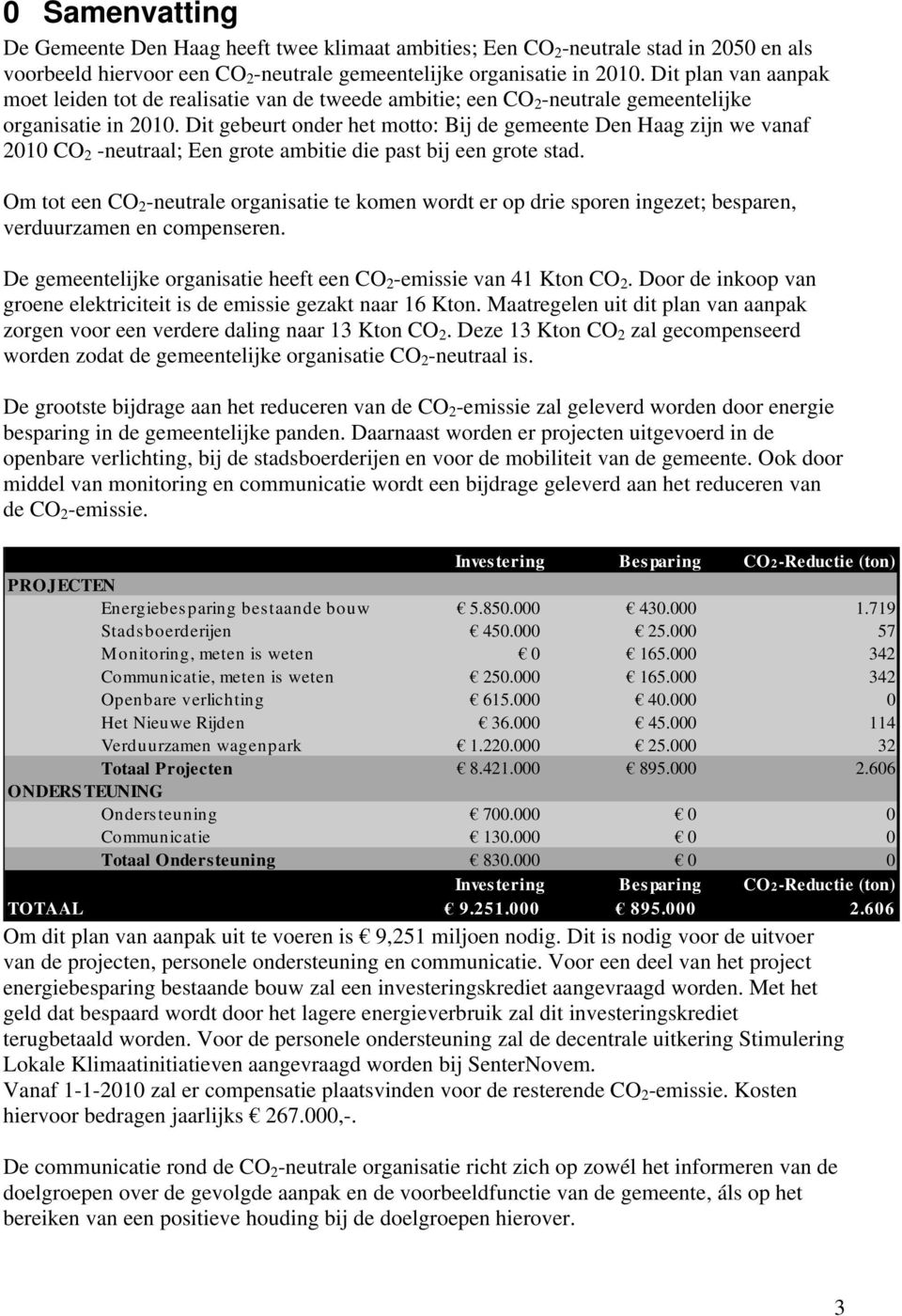 Dit gebeurt onder het motto: Bij de gemeente Den Haag zijn we vanaf 2010 CO 2 -neutraal; Een grote ambitie die past bij een grote stad.