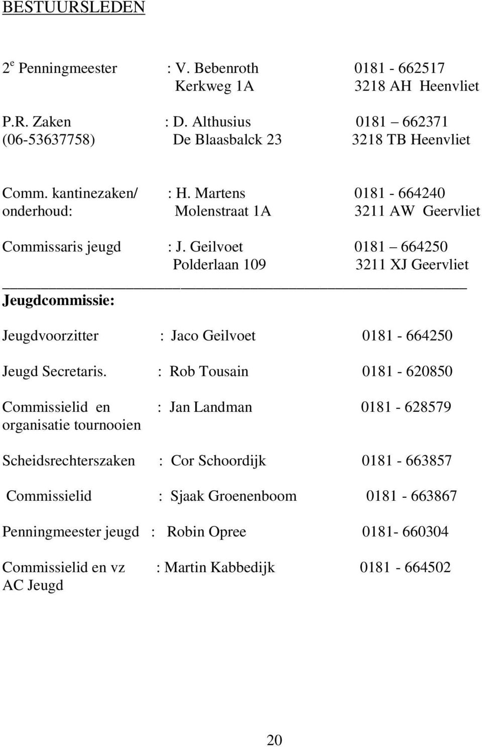 Martens 0181-664240 onderhoud: Molenstraat 1A 3211 AW Geervliet Commissaris jeugd : J.