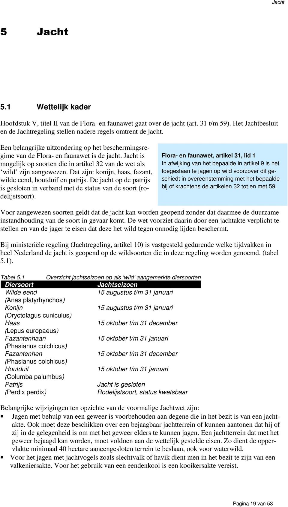 Dat zijn: konijn, haas, fazant, wilde eend, houtduif en patrijs. De jacht op de patrijs is gesloten in verband met de status van de soort (rodelijstsoort).