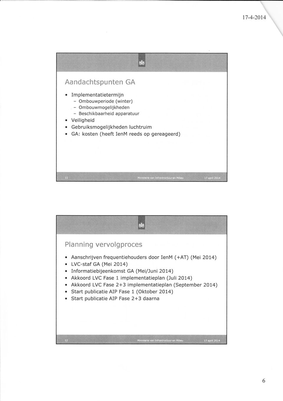 Aanschrijven frequentiehoudeís door Ien14 (+AT) (lvlei 2014). LVC-staf GA (Mei 2014). Informatiebueenkomst GA (Mei/luni 2014).