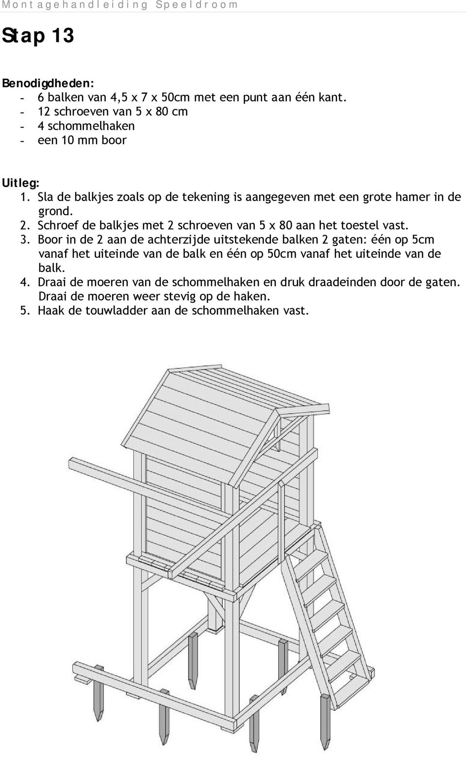 Schroef de balkjes met 2 schroeven van 5 x 80 aan het toestel vast. 3.