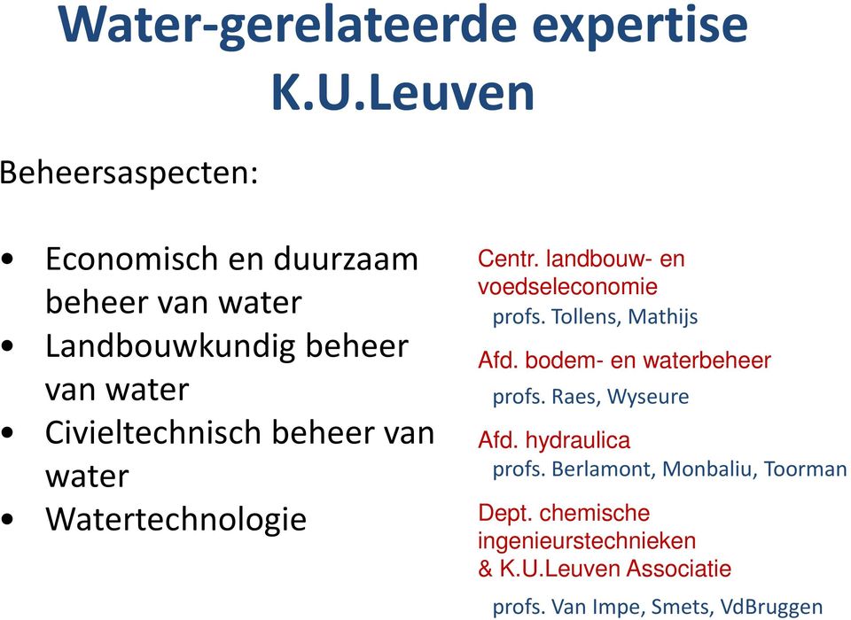 water Watertechnologie Centr. landbouw- en voedseleconomie profs. Tollens, Mathijs Afd.