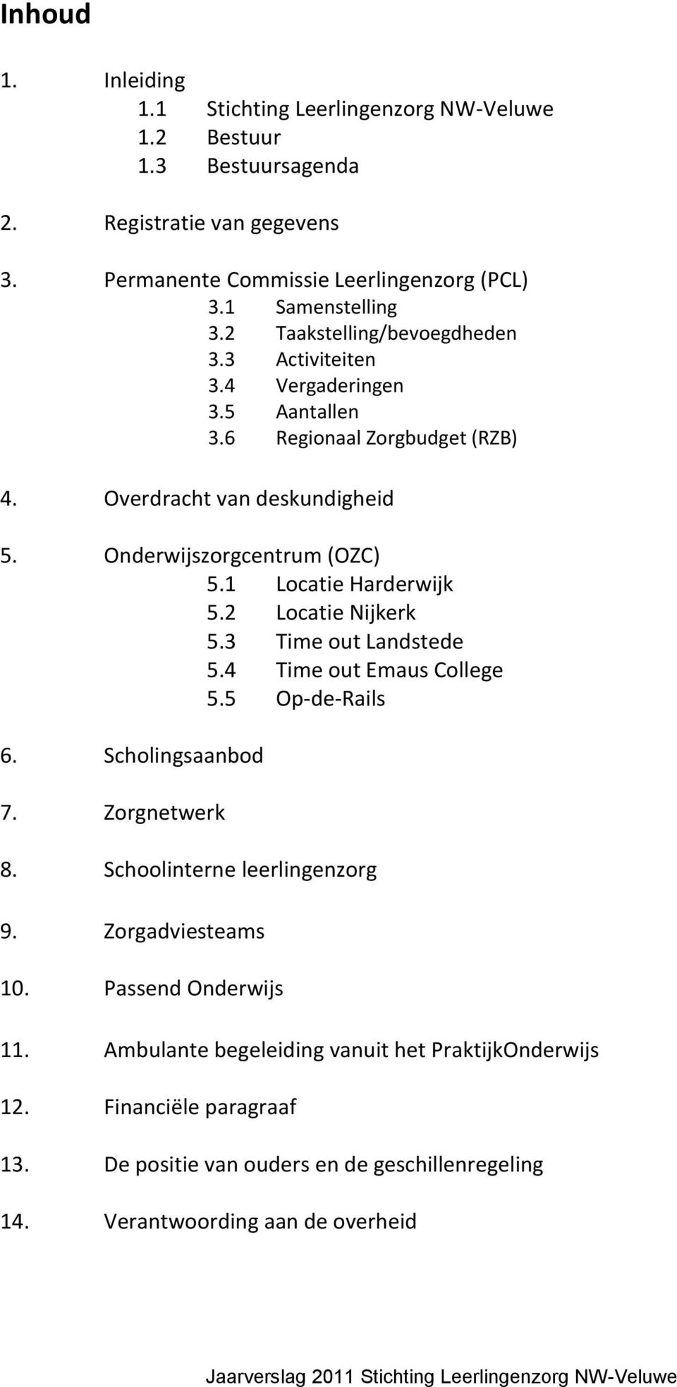 1 Locatie Harderwijk 5.2 Locatie Nijkerk 5.3 Time out Landstede 5.4 Time out Emaus College 5.5 Op-de-Rails 6. Scholingsaanbod 7. Zorgnetwerk 8. Schoolinterne leerlingenzorg 9.