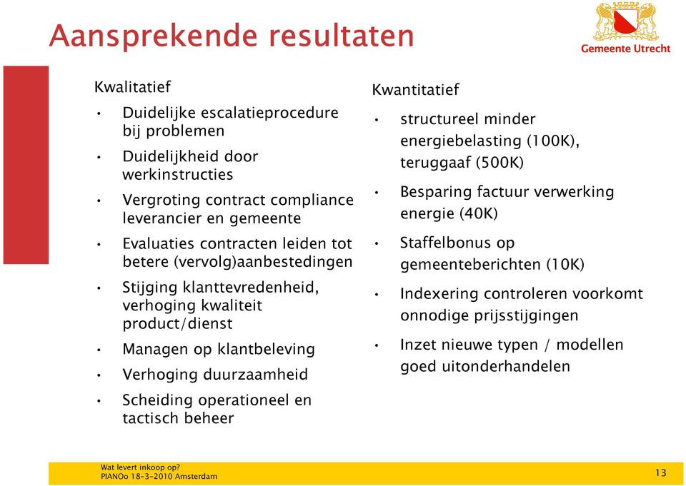 Verhoging duurzaamheid Kwantitatief structureel minder energiebelasting (100K), teruggaaf (500K) Besparing factuur verwerking energie (40K) Staffelbonus op