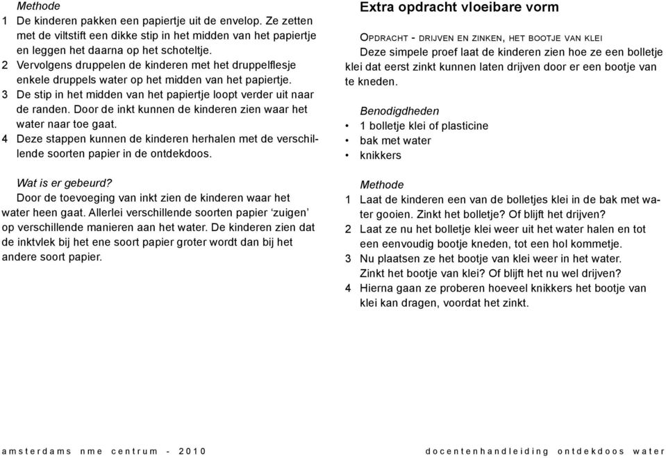 Door de inkt kunnen de kinderen zien waar het water naar toe gaat. 4 Deze stappen kunnen de kinderen herhalen met de verschillende soorten papier in de ontdekdoos. Wat is er gebeurd?