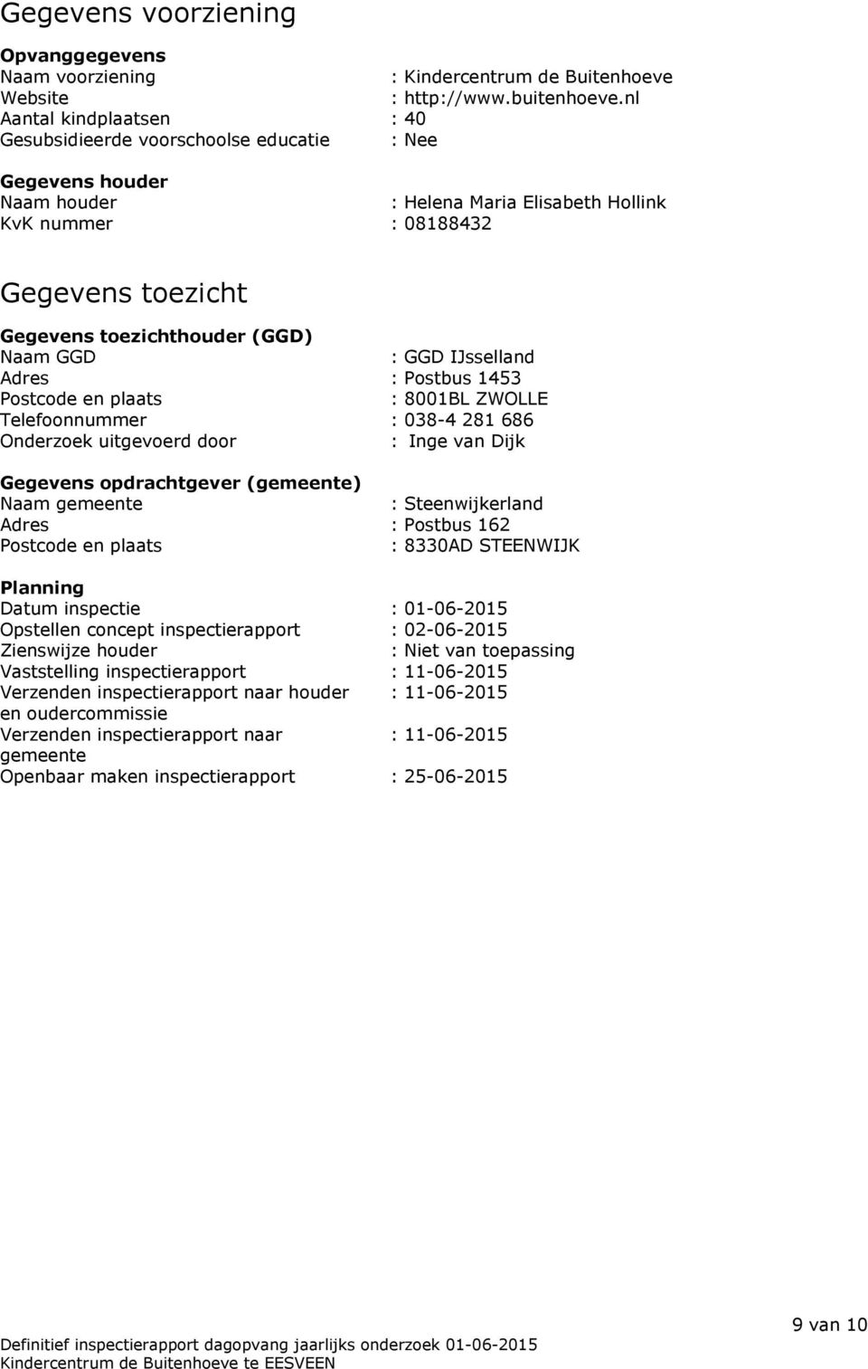 (GGD) Naam GGD : GGD IJsselland Adres : Postbus 1453 Postcode en plaats : 8001BL ZWOLLE Telefoonnummer : 038-4 281 686 Onderzoek uitgevoerd door : Inge van Dijk Gegevens opdrachtgever (gemeente) Naam
