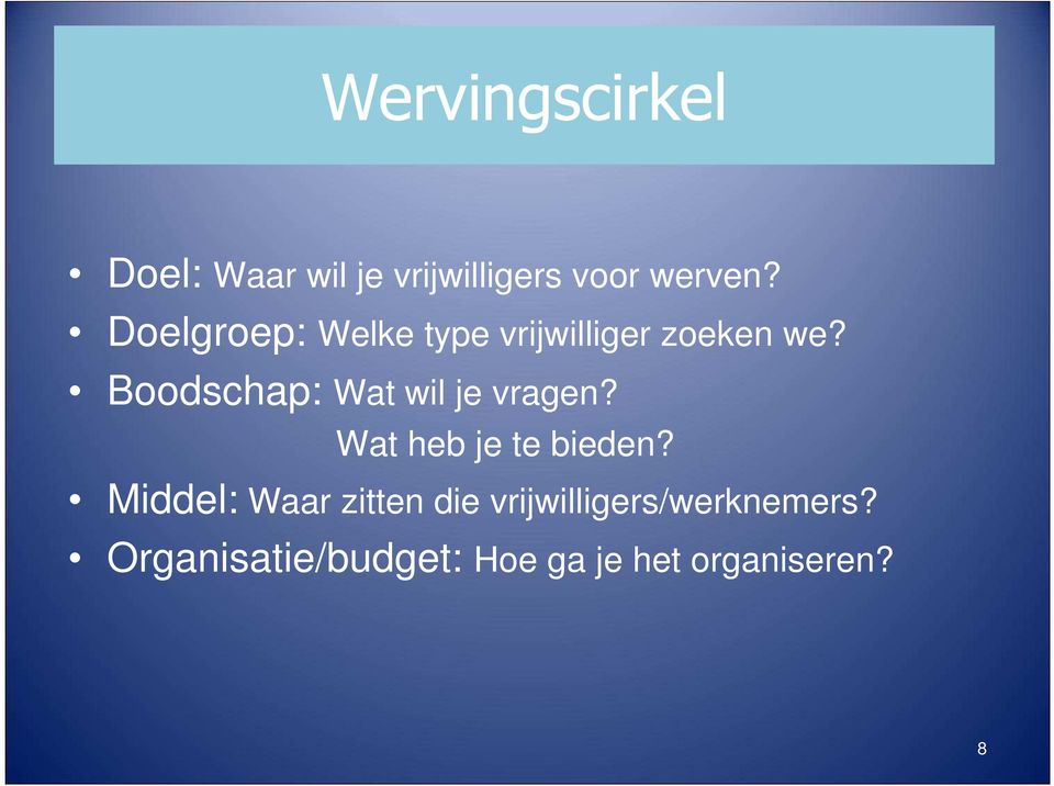 Boodschap: Wat wil je vragen? Wat heb je te bieden?