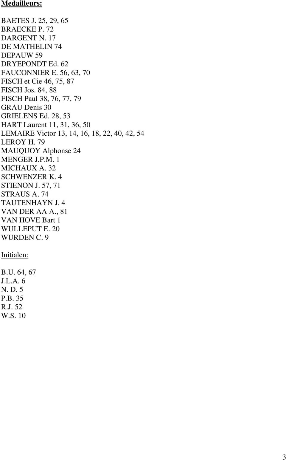 28, 53 HART Laurent 11, 31, 36, 50 LEMAIRE Victor 13, 14, 16, 18, 22, 40, 42, 54 LEROY H. 79 MAUQUOY Alphonse 24 MENGER J.P.M. 1 MICHAUX A.