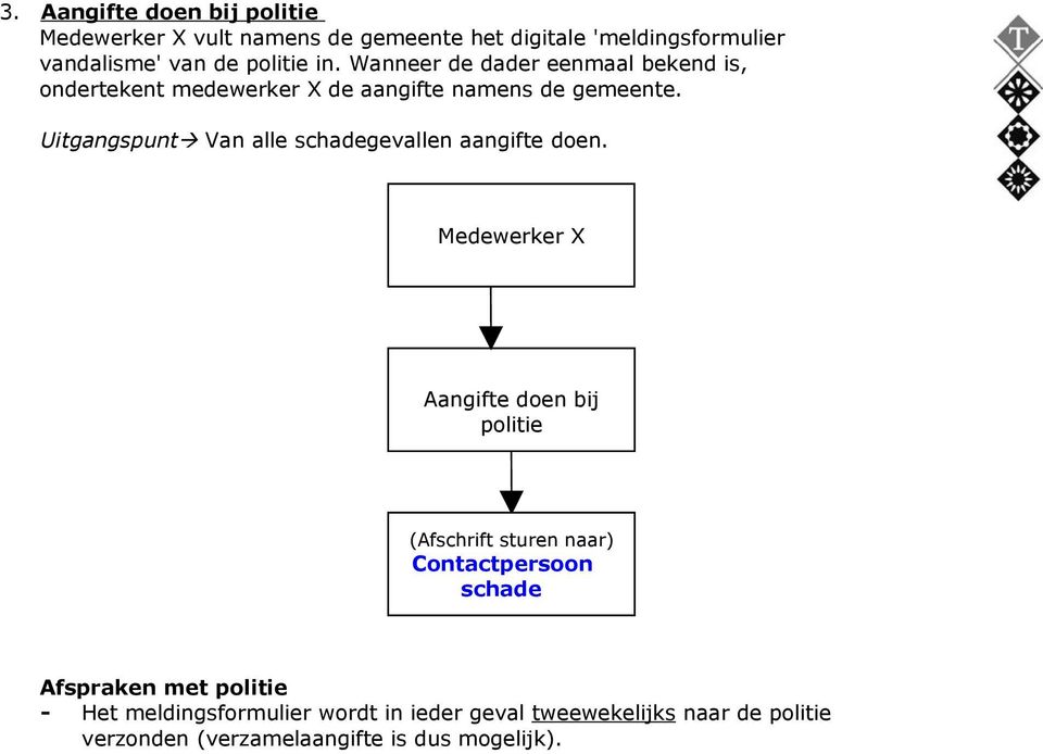 Uitgangspunt Van alle gevallen aangifte doen.