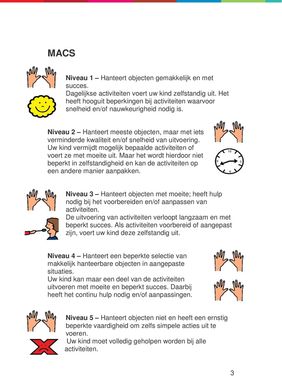 Uw kind vermijdt mogelijk bepaalde activiteiten of voert ze met moeite uit. Maar het wordt hierdoor niet beperkt in zelfstandigheid en kan de activiteiten op een andere manier aanpakken.