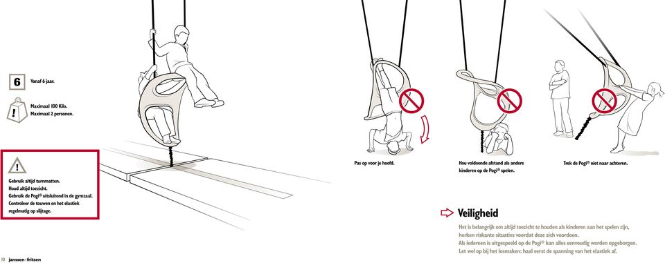 Controleer de touwen en het elastiek regelmatig op slijtage.