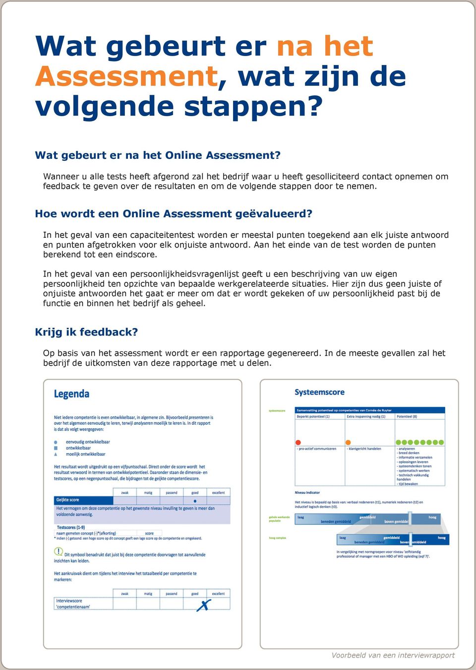 Hoe wordt een Online Assessment geëvalueerd? In het geval van een capaciteitentest worden er meestal punten toegekend aan elk juiste antwoord en punten afgetrokken voor elk onjuiste antwoord.