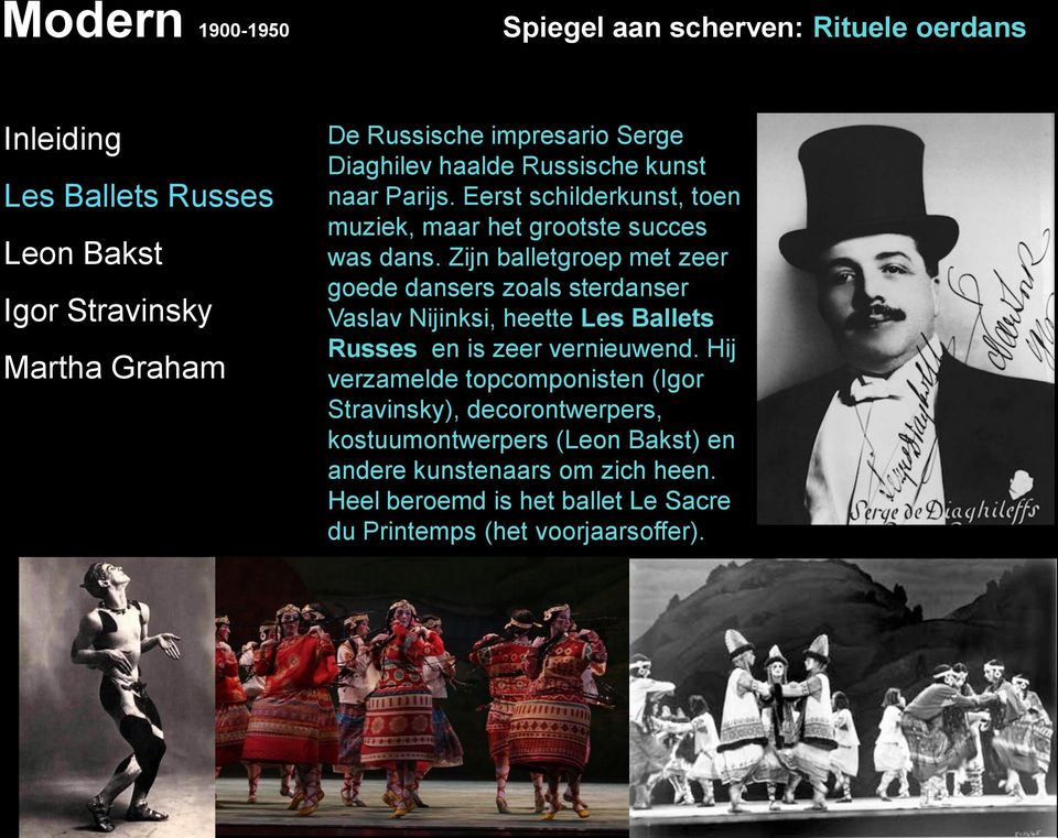 Zijn balletgroep met zeer goede dansers zoals sterdanser Vaslav Nijinksi, heette Les Ballets Russes en is zeer vernieuwend.