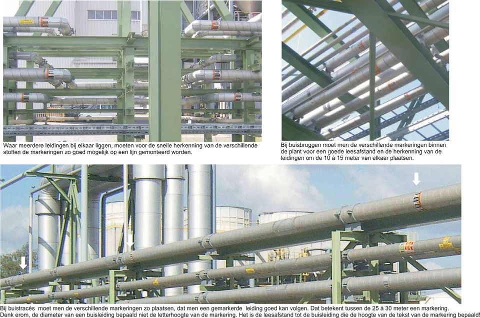 Het is de leesafstand tot de buisleiding die de hoogte van de tekst van de markering bepaald!