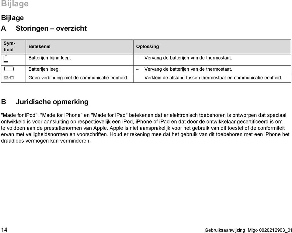 B Juridische opmerking "Made for ipod", "Made for iphone" en "Made for ipad" betekenen dat er elektronisch toebehoren is ontworpen dat speciaal ontwikkeld is voor aansluiting op respectievelijk een