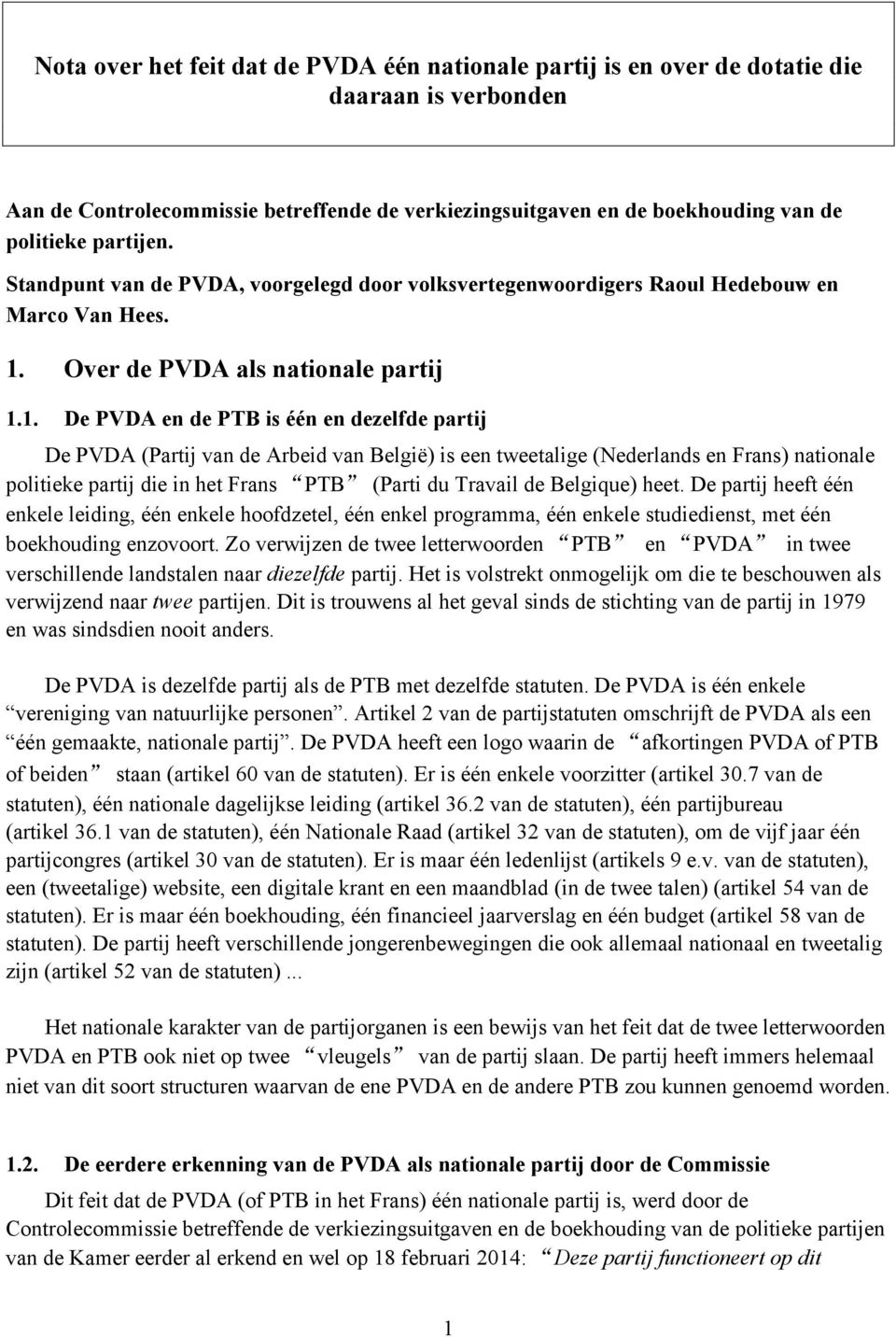 Over de PVDA als nationale partij 1.