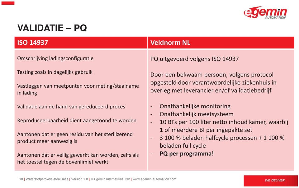 bovenlimiet werkt Veldnorm NL PQ uitgevoerd volgens ISO 14937 Door een bekwaam persoon, volgens protocol opgesteld door verantwoordelijke ziekenhuis in overleg met leverancier en/of validatiebedrijf
