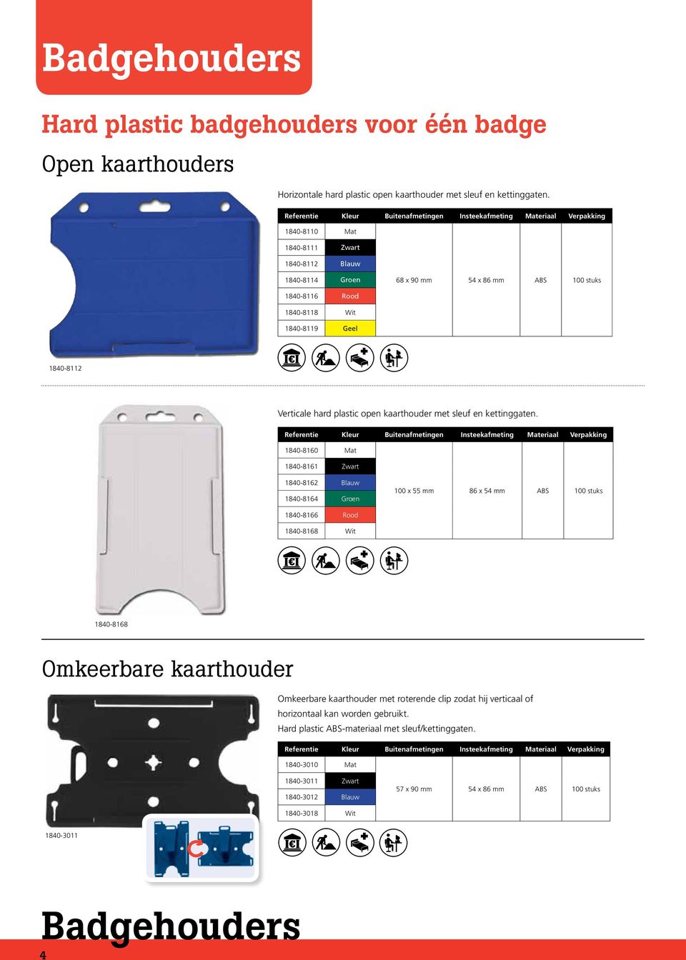 Geel 1840-8112 Verticale hard plastic open kaarthouder met sleuf en kettinggaten.