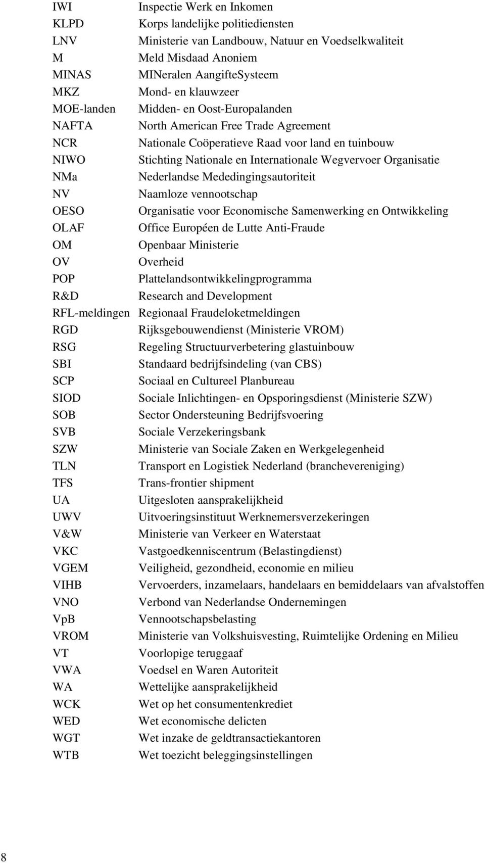 Organisatie NMa Nederlandse Mededingingsautoriteit NV Naamloze vennootschap OESO Organisatie voor Economische Samenwerking en Ontwikkeling OLAF Office Européen de Lutte Anti-Fraude OM Openbaar