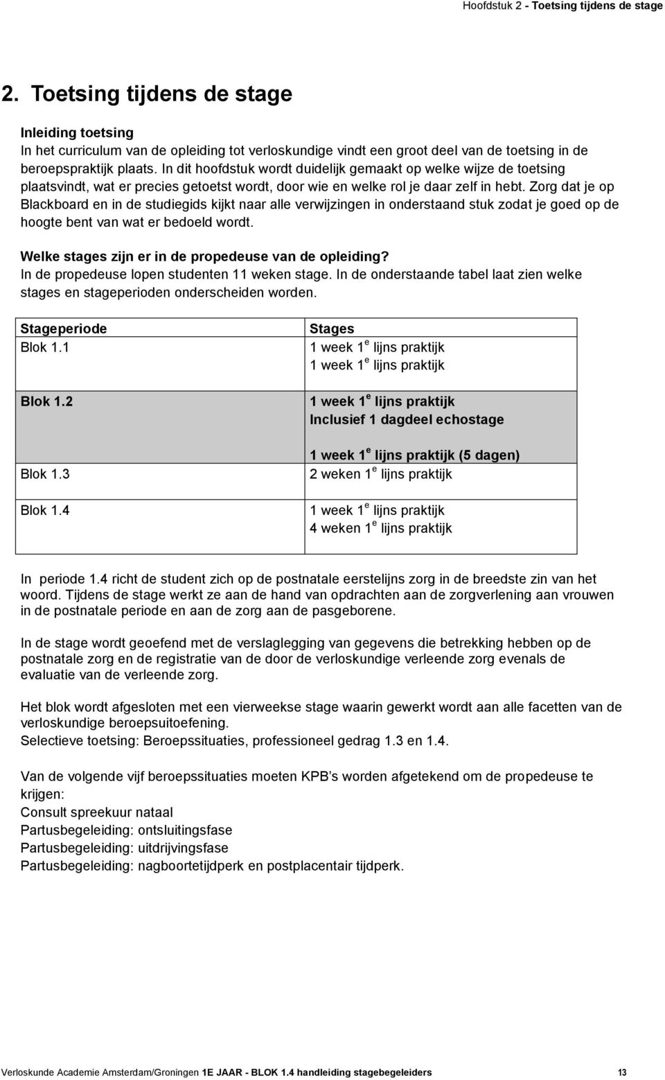 In dit hoofdstuk wordt duidelijk gemaakt op welke wijze de toetsing plaatsvindt, wat er precies getoetst wordt, door wie en welke rol je daar zelf in hebt.