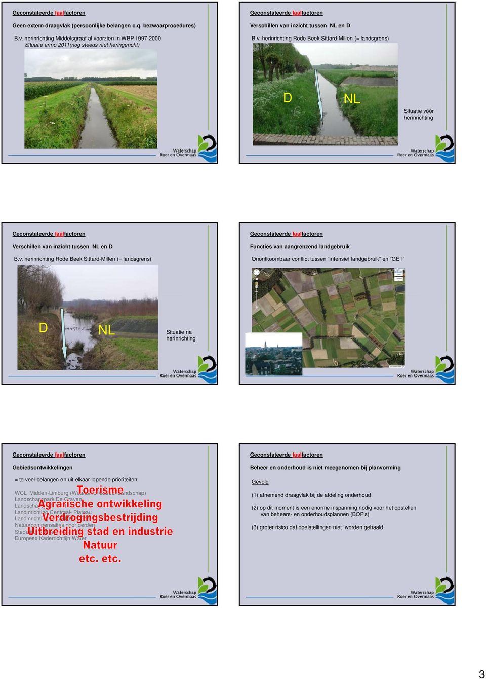 van aangrenzend landgebruik Onontkoombaar conflict tussen intensief landgebruik en GET D NL Situatie na herinrichting Gebiedsontwikkelingen = te veel belangen en uit elkaar lopende prioriteiten WCL