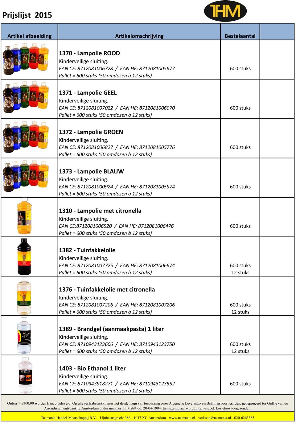 citronella EAN CE:8712081006520 / EAN HE: 8712081006476 Pallet = (50 omdozen à ) 1382 - Tuinfakkelolie EAN CE: 8712081007725 / EAN HE: 8712081006674 Pallet = (50 omdozen à ) 1376 - Tuinfakkelolie met