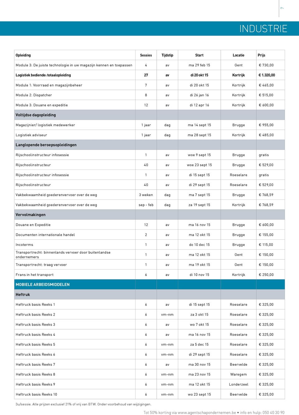320,00 Module 1: Voorraad en magazijnbeheer 7 av di 20 okt 15 Kortrijk 465,00 Module 2: Dispatcher 8 av di 26 jan 16 Kortrijk 515,00 Module 3: Douane en expeditie 12 av di 12 apr 16 Kortrijk 600,00