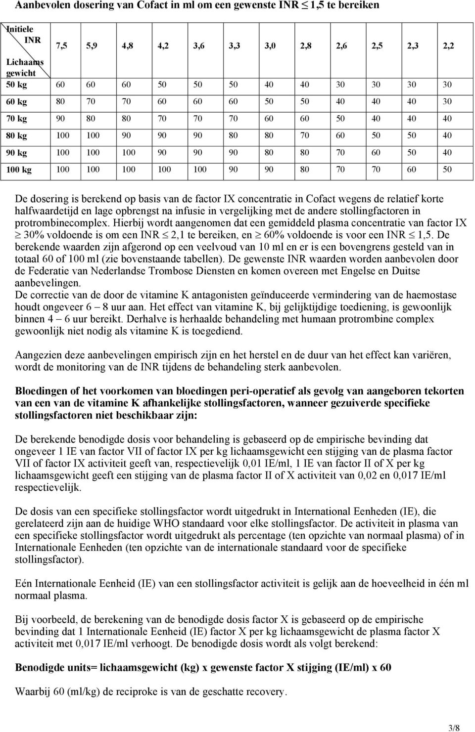 80 70 70 60 50 De dosering is berekend op basis van de factor IX concentratie in Cofact wegens de relatief korte halfwaardetijd en lage opbrengst na infusie in vergelijking met de andere