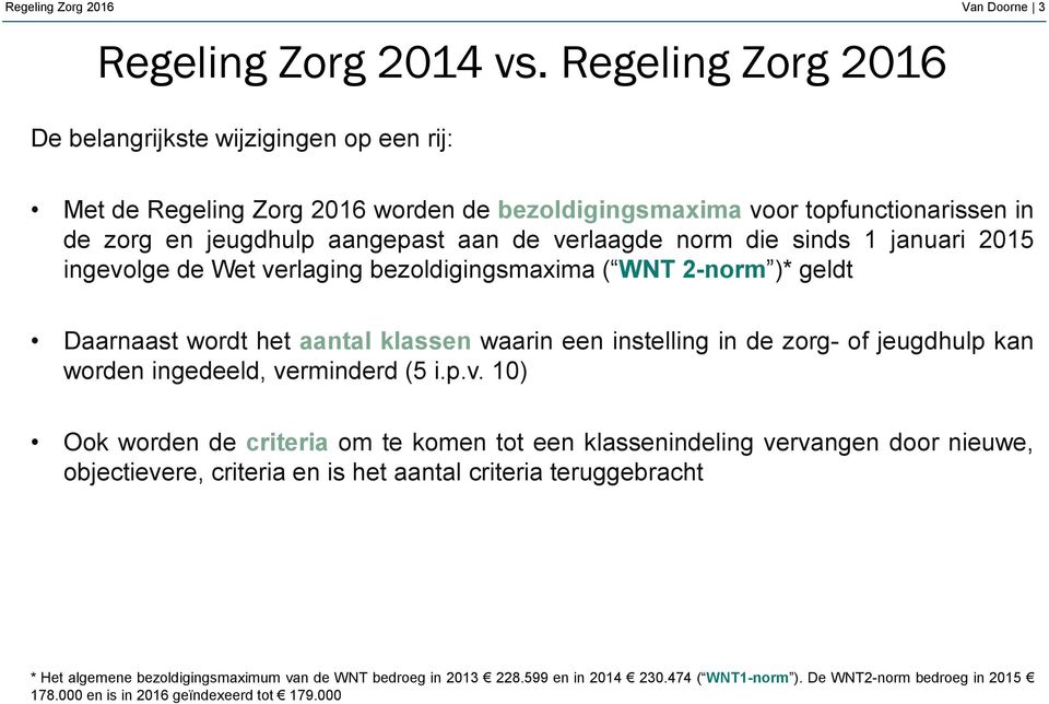 verlaagde norm die sinds 1 januari 2015 ingevolge de Wet verlaging bezoldigingsmaxima ( WNT 2-norm )* geldt Daarnaast wordt het aantal klassen waarin een instelling in de zorg- of jeugdhulp kan