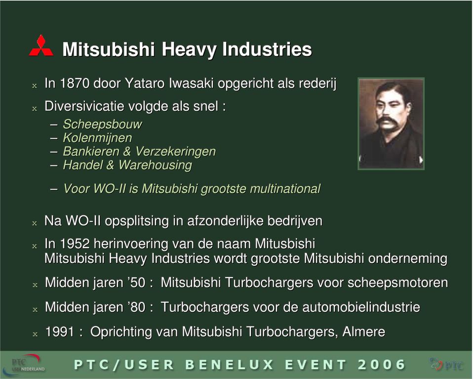 bedrijven In 1952 herinvoering van de naam Mitusbishi Mitsubishi Heavy Industries wordt grootste Mitsubishi onderneming Midden jaren 50 :