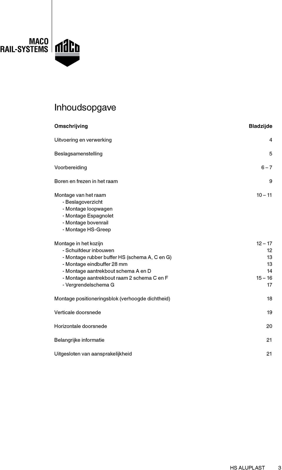 buffer HS (schema A, C en G) 13 - Montage eindbuffer 28 mm 13 - Montage aantrekbout schema A en D 14 - Montage aantrekbout raam 2 schema C en F 15 16 - Vergrendelschema