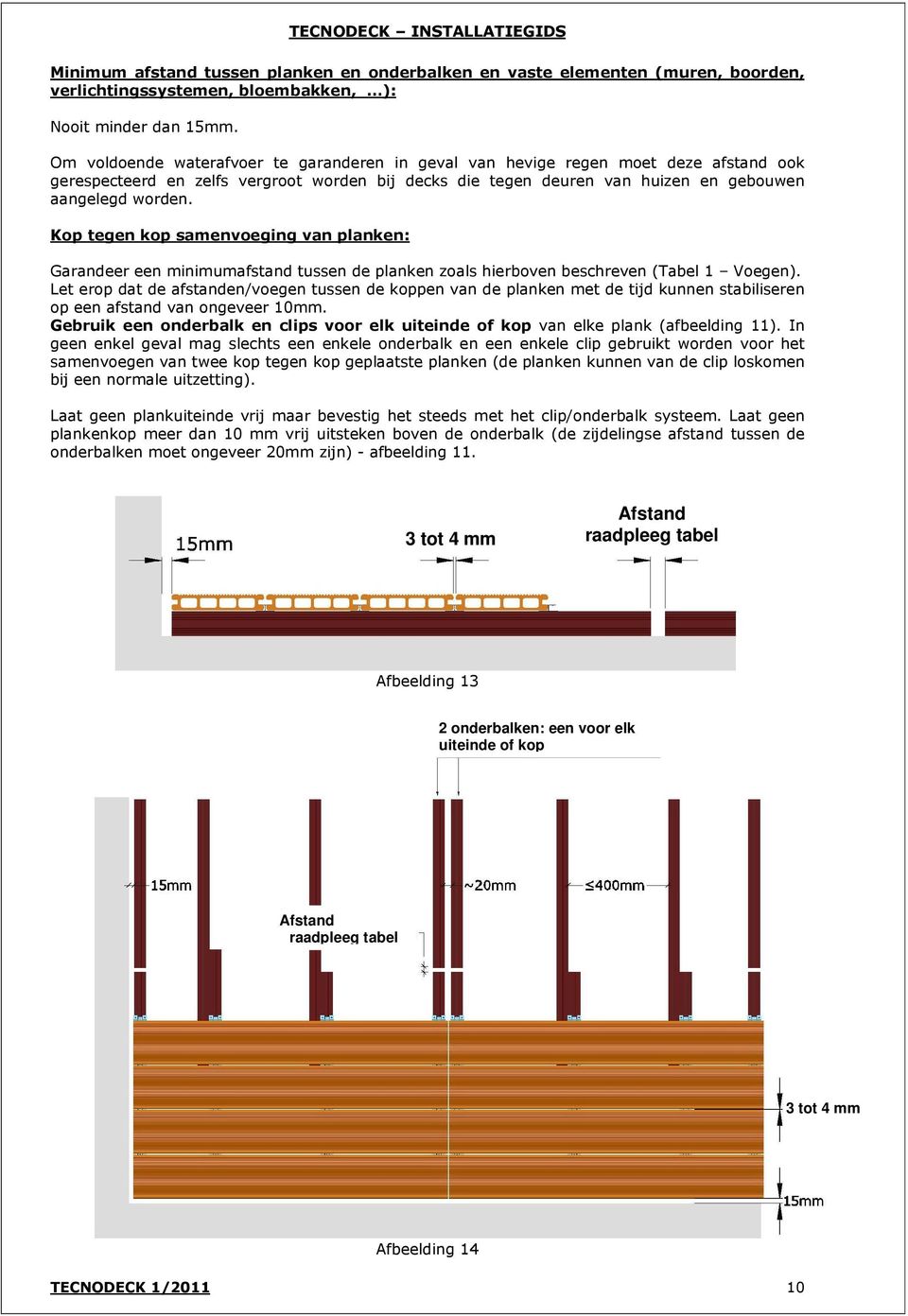 Kop tegen kop samenvoeging van planken: Garandeer een minimumafstand tussen de planken zoals hierboven beschreven (Tabel 1 Voegen).