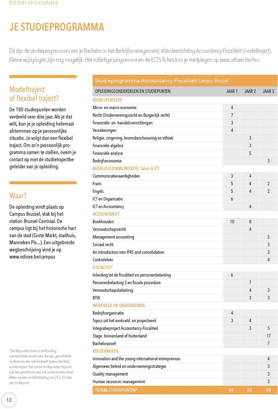 De 180 studiepunten worden verdeeld over drie jaar. Als je dat wilt, kun je je opleiding helemaal afstemmen op je persoonlijke situatie. Je volgt dan een flexibel traject.