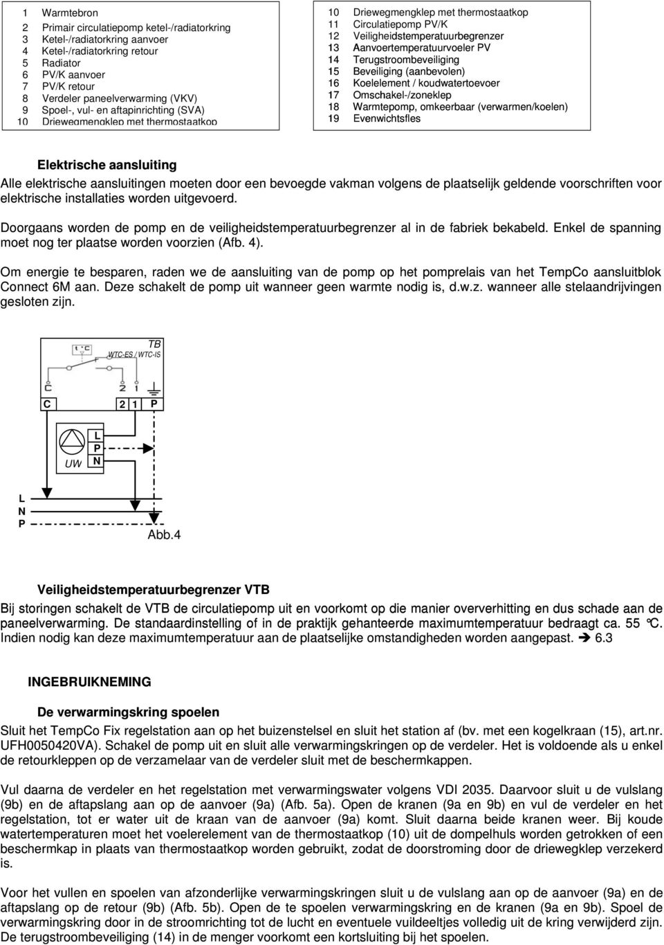 Omschakel-/zoneklep Spoel-, vul- en aftapinrichting (SVA) 8 Warmtepomp, omkeerbaar (verwarmen/koelen) 0 riewegmengklep met thermostaatkop Evenwichtsfles Elektrische aansluiting Alle elektrische