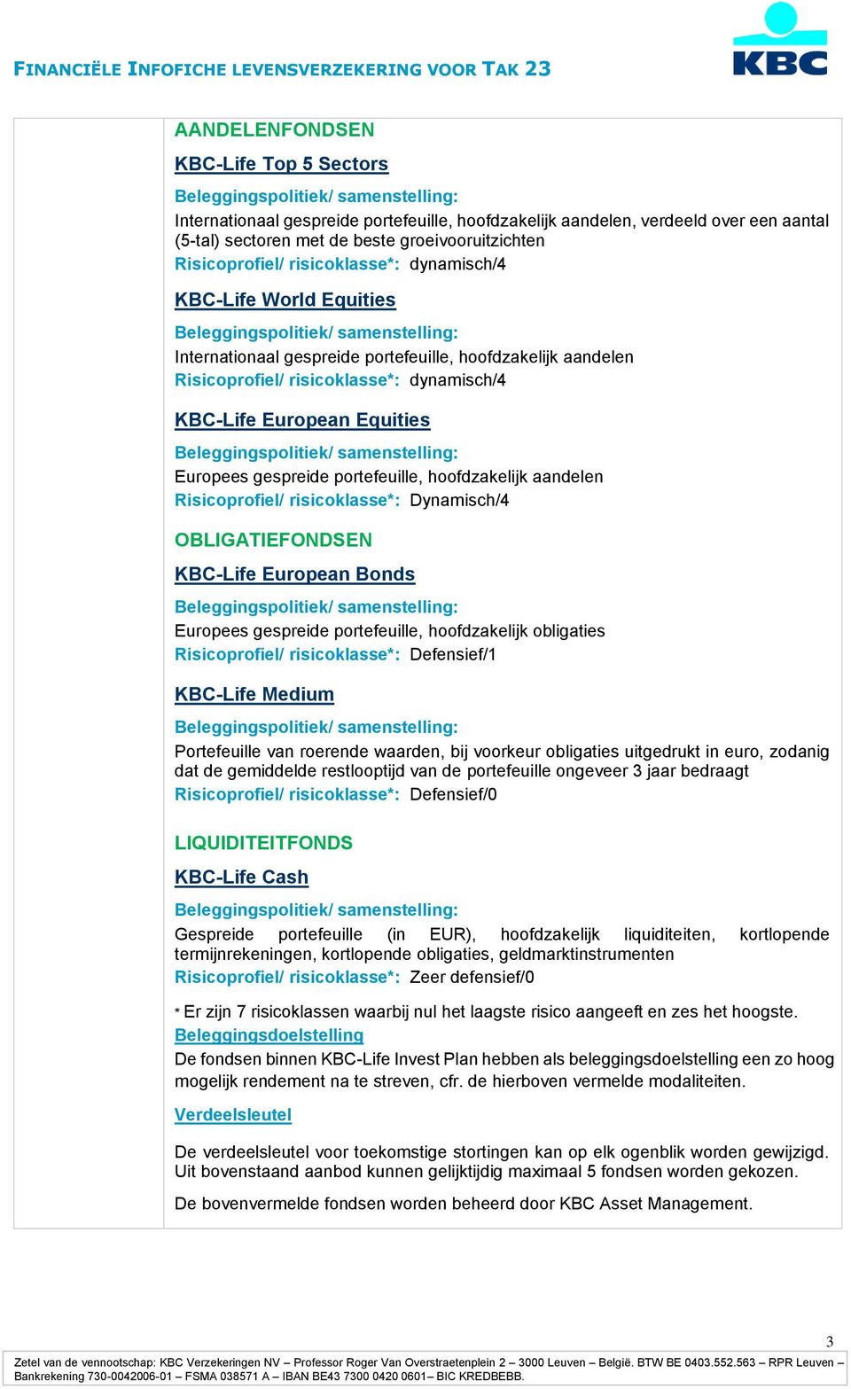 gespreide portefeuille, hoofdzakelijk aandelen Risicoprofiel/ risicoklasse*: Dynamisch/4 OBLIGATIEFONDSEN KBC-Life European Bonds Europees gespreide portefeuille, hoofdzakelijk obligaties