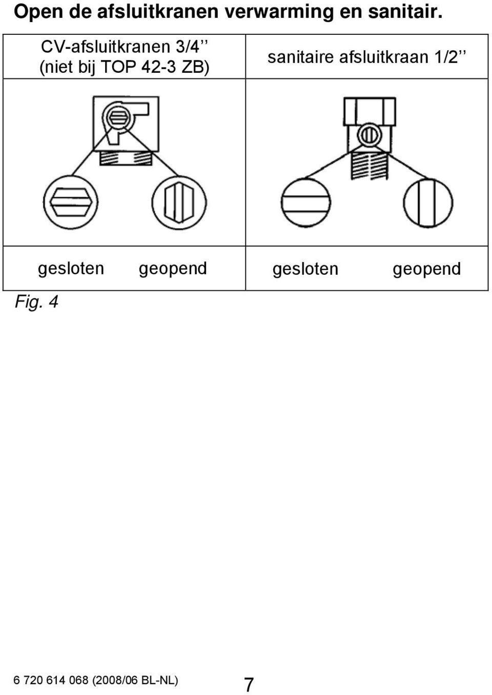 CV-afsluitkranen 3/4 (niet bij TOP 42-3