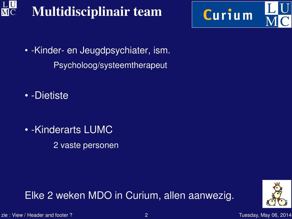 vaste personen Elke 2 weken MDO in Curium, allen