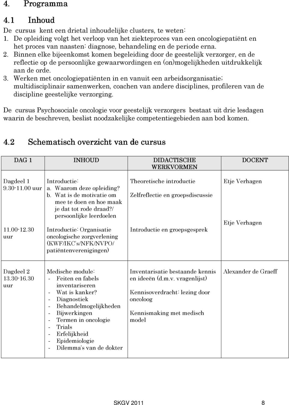 Binnen elke bijeenkomst komen begeleiding door de geestelijk verzorger, en de reflectie op de persoonlijke gewaarwordingen en (on)mogelijkheden uitdrukkelijk aan de orde. 3.