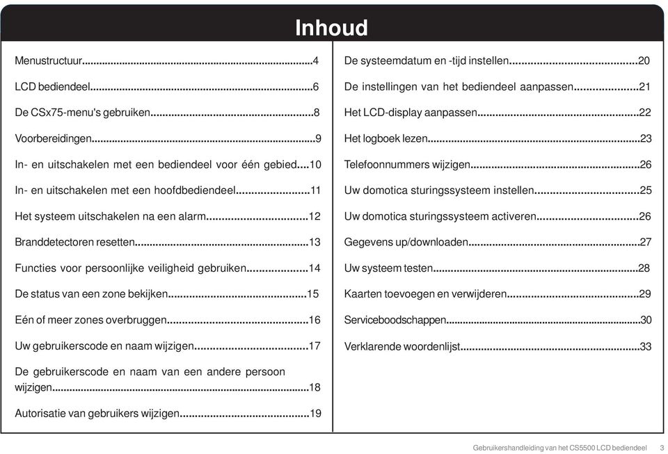 ..16 Uw gebruikerscode en naam wijzigen...17 De systeemdatum en -tijd instellen...20 De instellingen van het bediendeel aanpassen...21 Het LCD-display aanpassen...22 Het logboek lezen.