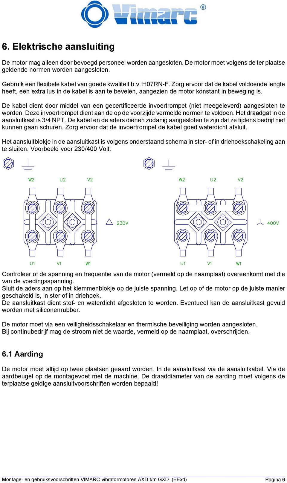 De kabel dient door middel van een gecertificeerde invoertrompet (niet meegeleverd) aangesloten te worden. Deze invoertrompet dient aan de op de voorzijde vermelde normen te voldoen.