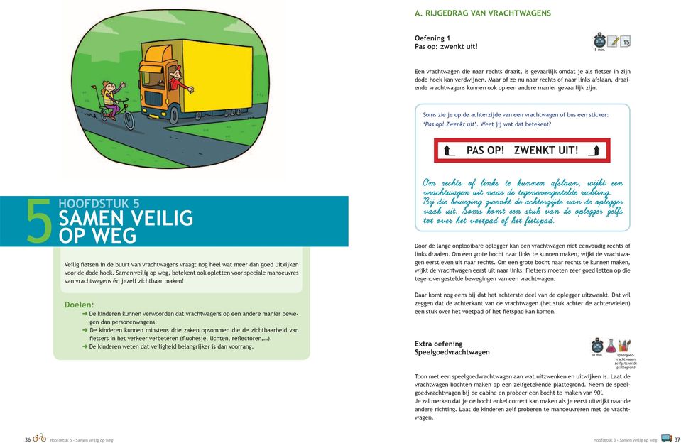 Zwenkt uit. Weet jij wat dat betekent? PAS OP! ZWENKT UIT! HOOFDSTUK 5 SAMEN VEILIG OP WEG Veilig fietsen in de buurt van vrachtwagens vraagt nog heel wat meer dan goed uitkijken voor de dode hoek.