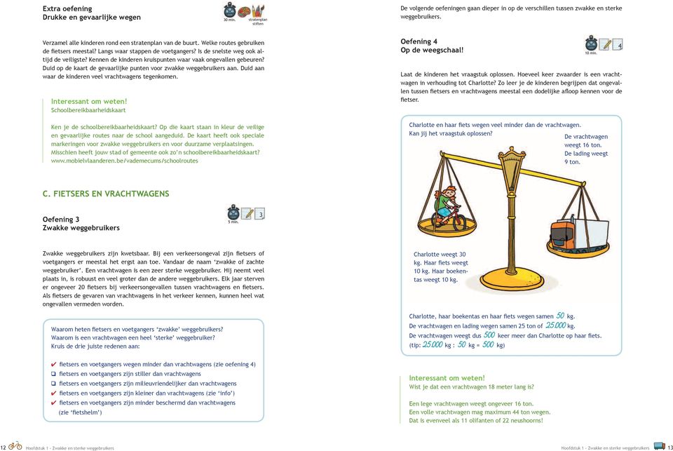 Kennen de kinderen kruispunten waar vaak ongevallen gebeuren? Duid op de kaart de gevaarlijke punten voor zwakke weggebruikers aan. Duid aan waar de kinderen veel vrachtwagens tegenkomen.