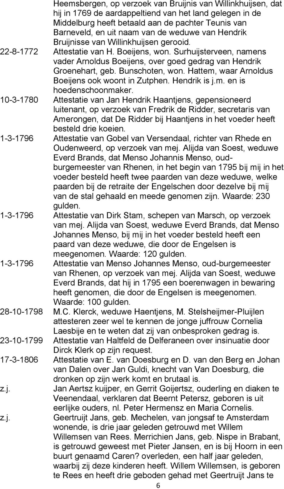 Bunschoten, won. Hattem, waar Arnoldus Boeijens ook woont in Zutphen. Hendrik is j.m. en is hoedenschoonmaker.