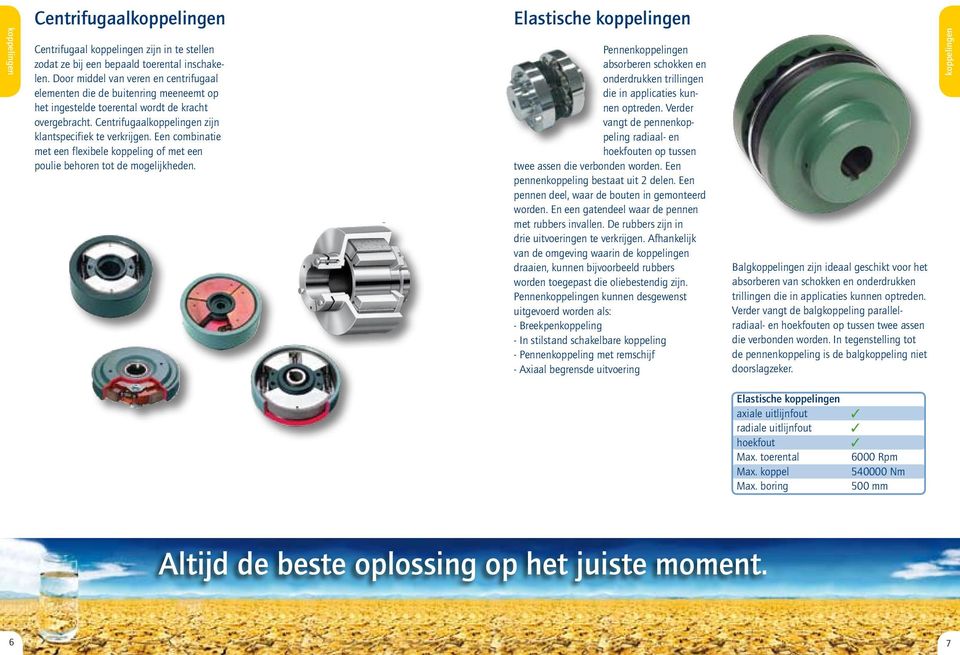 Een combinatie met een flexibele koppeling of met een poulie behoren tot de mogelijkheden. Elastische Pennen absorberen schokken en onderdrukken trillingen die in applicaties kunnen optreden.